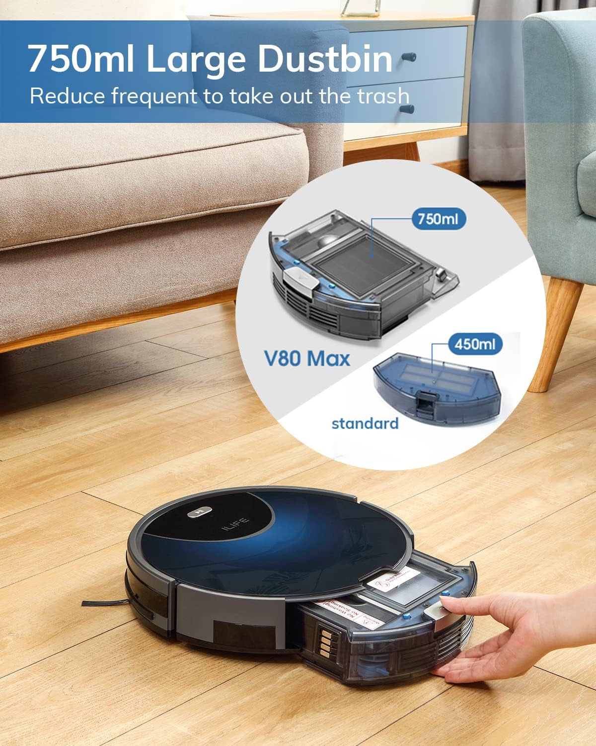 V80 Max Mopping Robot Vacuum and Mop Combo - 2000Pa Suction Wi-Fi Automatic Vacuum Cleaner Robot Works with Alexa - 750Ml Dustbin Robotic Vacuum Cleaner for Pet Hair Hardwood Floors Carpet