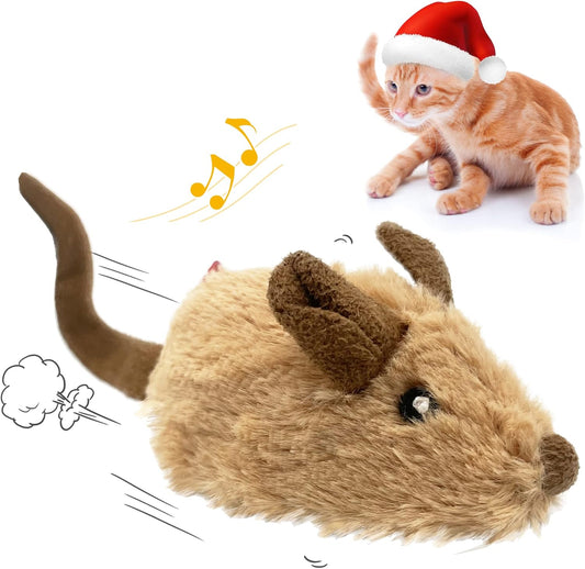 Interactive Cat Toys for Indoor Cats, Cat Mouse Toys with Electronic Realistic Squeaky Sound, Automatic Moving Kitten Toys Electric Mice Toy Self Play Exercise(Brown Ear)