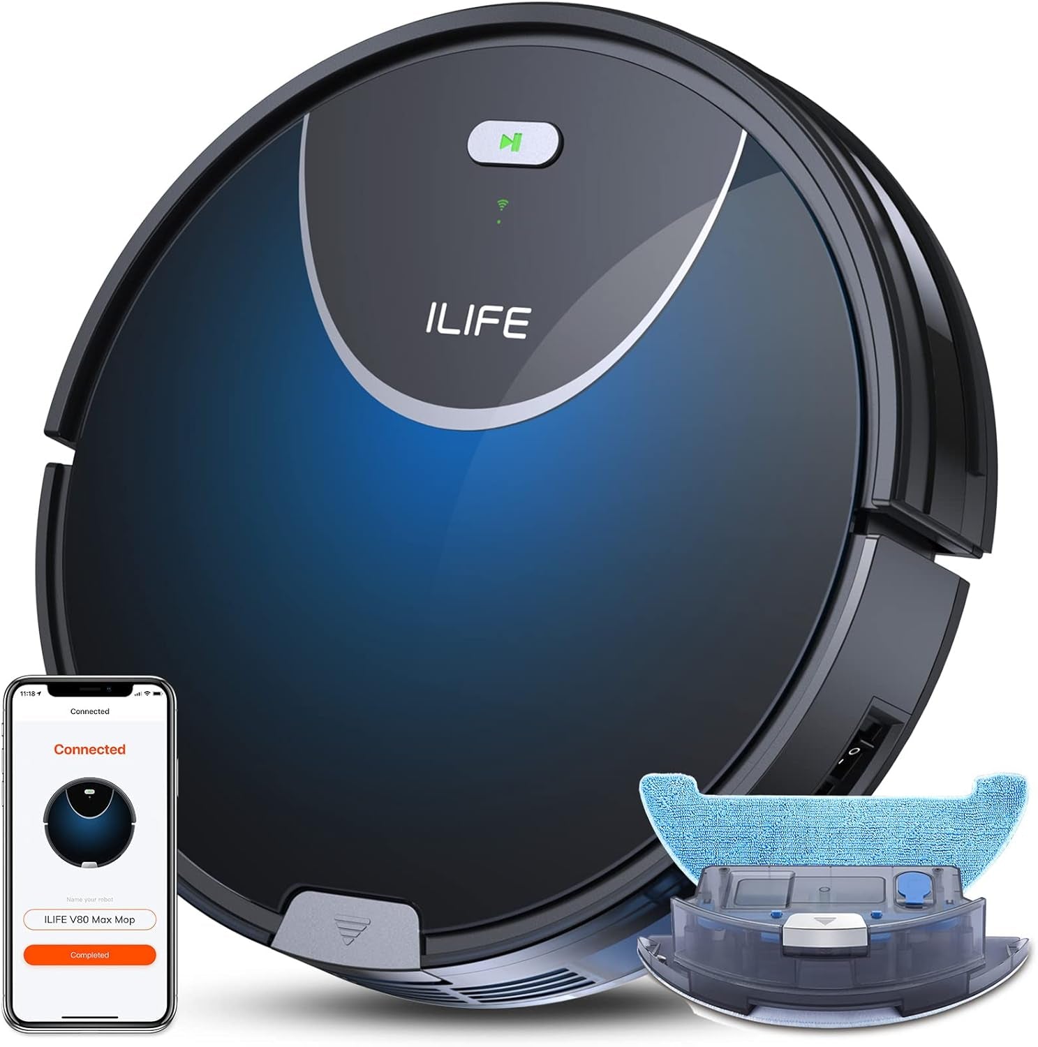 V80 Max Mopping Robot Vacuum and Mop Combo - 2000Pa Suction Wi-Fi Automatic Vacuum Cleaner Robot Works with Alexa - 750Ml Dustbin Robotic Vacuum Cleaner for Pet Hair Hardwood Floors Carpet