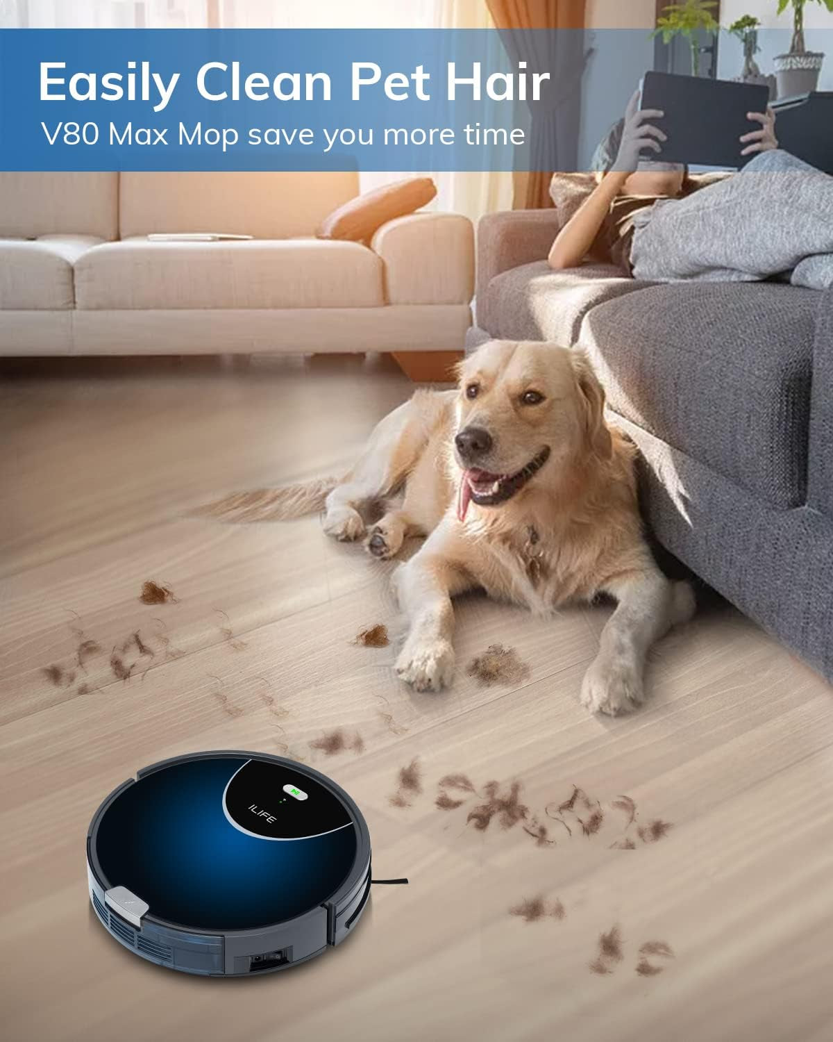 V80 Max Mopping Robot Vacuum and Mop Combo - 2000Pa Suction Wi-Fi Automatic Vacuum Cleaner Robot Works with Alexa - 750Ml Dustbin Robotic Vacuum Cleaner for Pet Hair Hardwood Floors Carpet