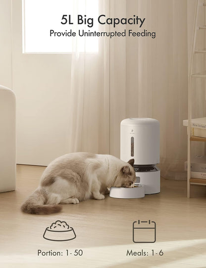 Automatic Cat Feeder with Camera, 1080P HD Video with Night Vision, 5G Wifi Pet Feeder with 2-Way Audio, Low Food & Blockage Sensor, Motion & Sound Alerts for Cat & Dog Single Tray